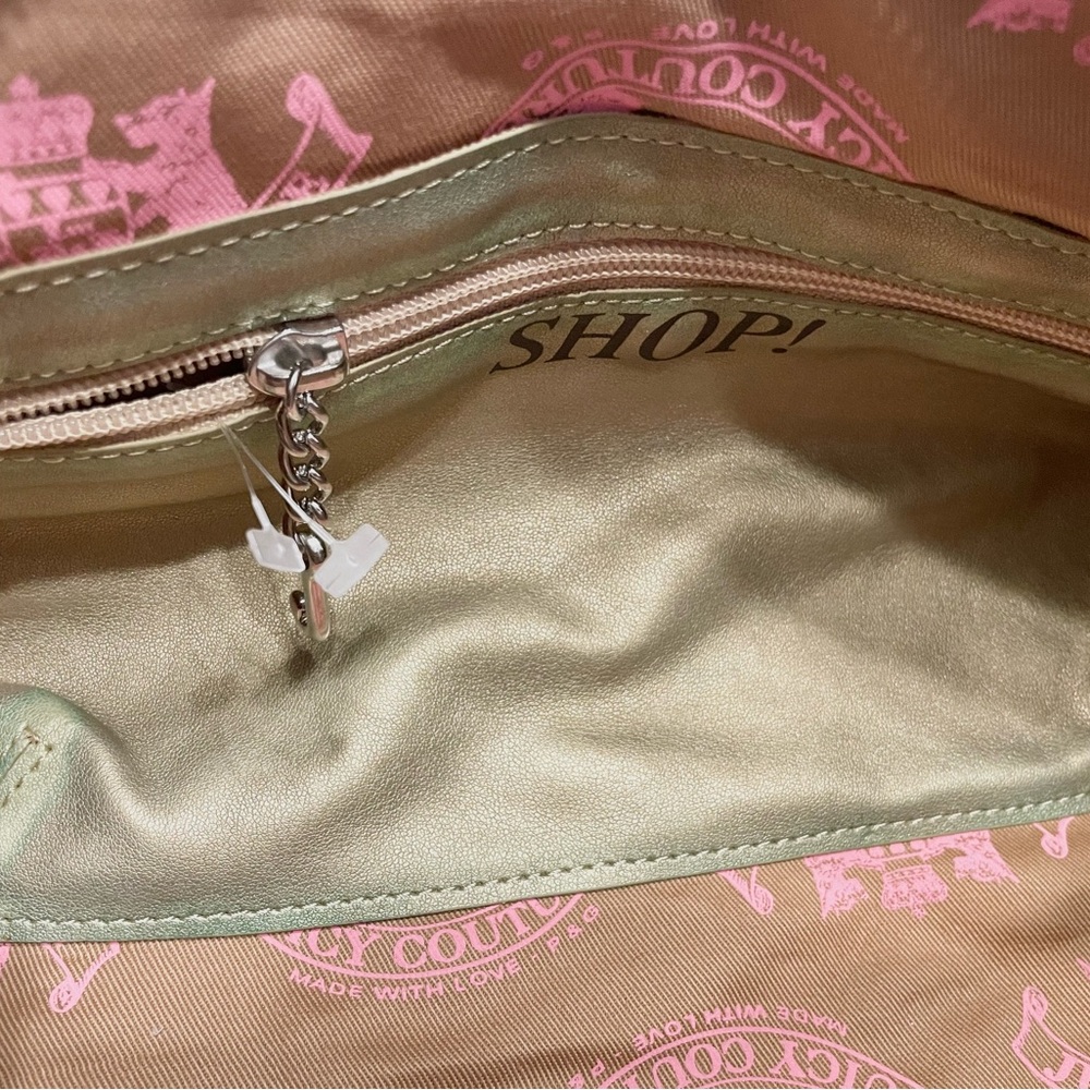 RARE NWT JUICY COUTURE VINTAGE Blue Leather Silver Accent Silk Bow Barrel Bag - Picture 13 of 15